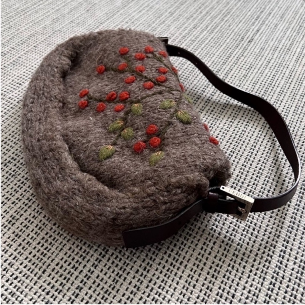 VINTAGE Fendi Baguette Knit Floral Crochet Brown Orange Green - Picture 5 of 13